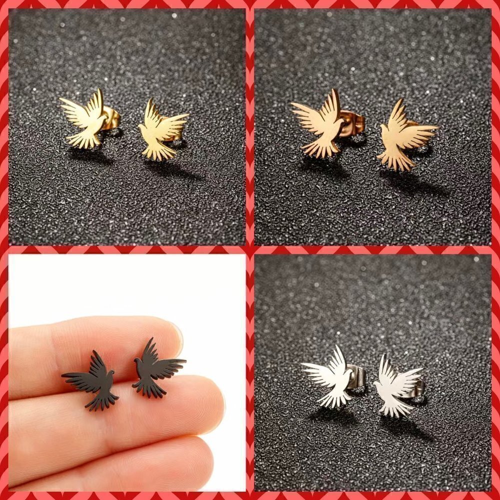 Dove of Peace Stainless Steel Stud Small Earrings #1145